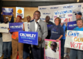 Crowley welcomes supporters at a campaign event at the Milwaukee Public Market on October 1, 2026 (Photo: Elisabeth Montemurro)