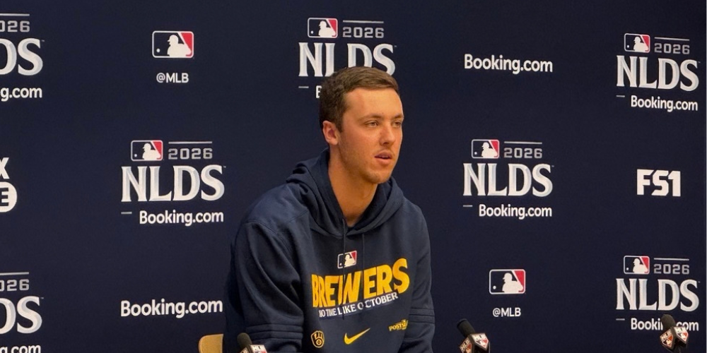 Jacob Misiorowski at a pre- NLDS press conference on American Family Field, October 2, 2026 (Photo: Elisabeth Montemurro)