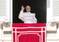 Pope Leo XIV leaves at the end the Angelus prayer in St. Peter's Square at the Vatican, Sunday, Oct. 11, 2026. (AP Photo/Gregorio Borgia)
