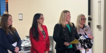 From left to right: Milwaukee County Elections Director Michelle Hawley, Milwaukee Election Commission Executive Director Paulina Gutiérrez, Wisconsin Elections Commission Administrator Meagan Wolfe, Waukesha County Clerk Georgia Maxwell. (Photo Neil Doyle/WTMJ)