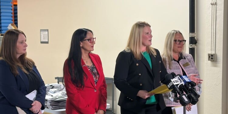 From left to right: Milwaukee County Elections Director Michelle Hawley, Milwaukee Election Commission Executive Director Paulina Gutiérrez, Wisconsin Elections Commission Administrator Meagan Wolfe, Waukesha County Clerk Georgia Maxwell. (Photo Neil Doyle/WTMJ)
