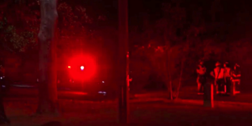 This image taken from WKOW video shows first responders at the scene of a fatal plane crash Tuesday, Oct. 13, 2026, in a wooded area near Mirror Lake State Park in the Town of Dellona, Wis. (WKOW via AP)