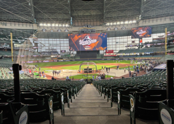 A shot from the field level seats of American Family Field during the 2026 World Series Media Day. October 22, 2026. Image Credit: Adam Roberts