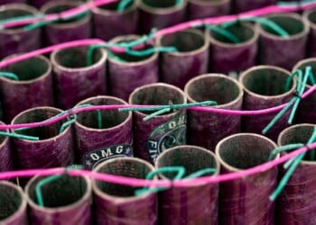 WASHINGTON, DC - JUNE 18: A display of illegal fireworks is seen during a news conference with the Washington DC Fire and EMS department on fireworks safety ahead of Independence Day celebrations, at the DCFD Training Academy on June 18, 2026 in Washington, DC. 4,700 people were injured by fireworks in 2024, according to the Consumer Product Safety Commission. (Photo by Al Drago/Getty Images)
