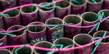WASHINGTON, DC - JUNE 18: A display of illegal fireworks is seen during a news conference with the Washington DC Fire and EMS department on fireworks safety ahead of Independence Day celebrations, at the DCFD Training Academy on June 18, 2026 in Washington, DC. 4,700 people were injured by fireworks in 2024, according to the Consumer Product Safety Commission. (Photo by Al Drago/Getty Images)